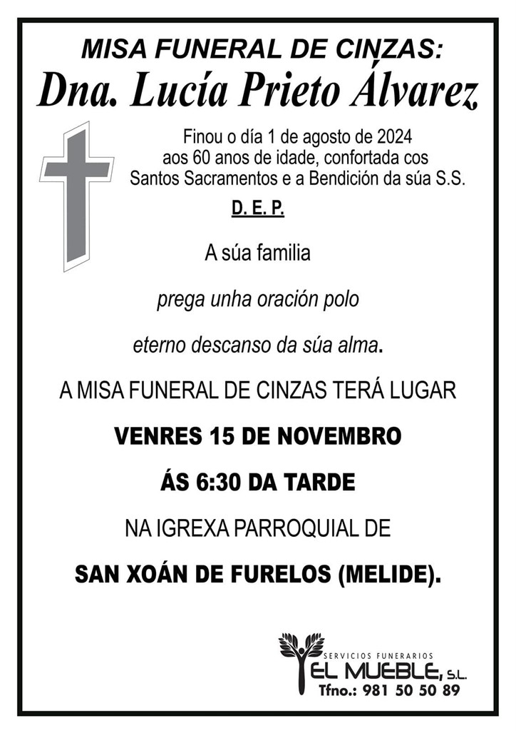 Misa funeral de cenizas de Dña. Lucía Prieto Álvarez.