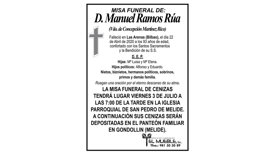 Misa Funeral De Cenizas De D Manuel Ramos Rua Esquelas