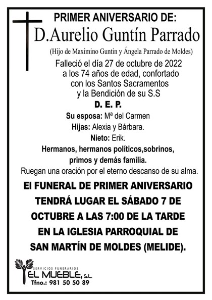 Primer aniversario de D. Aurelio Guntín Parrado.