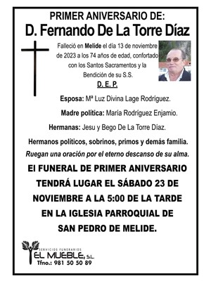 Primer aniversario de D. Fernando De La Torre Díaz.