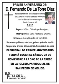 Primer aniversario de D. Fernando De La Torre Díaz.