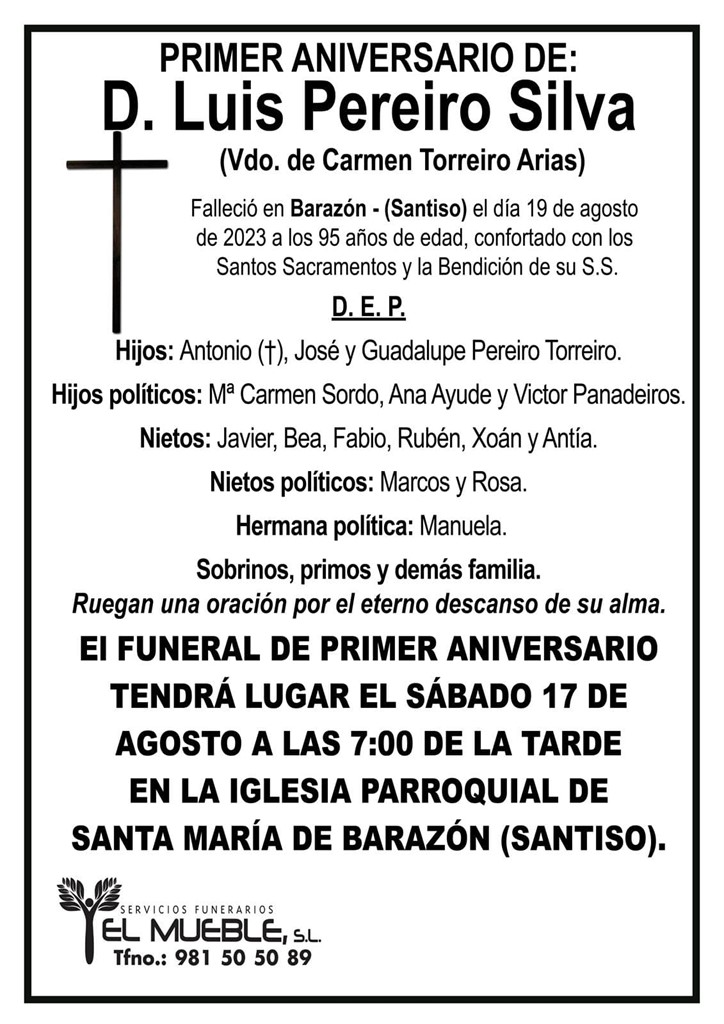 Primer aniversario de D. Luis Pereiro Silva.