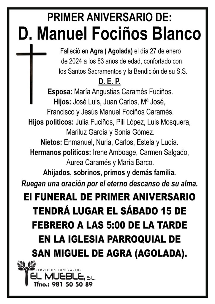 Primer aniversario de D. Manuel Fociños Blanco.