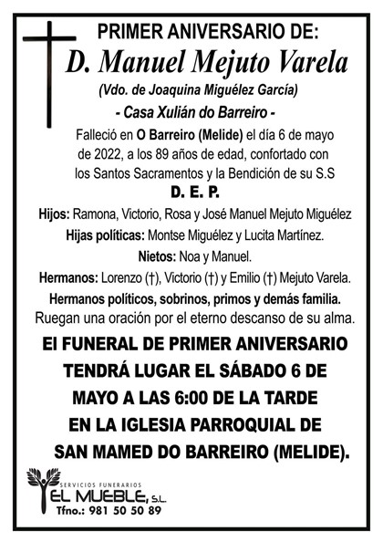 Primer aniversario de D. Manuel Mejuto Varela.