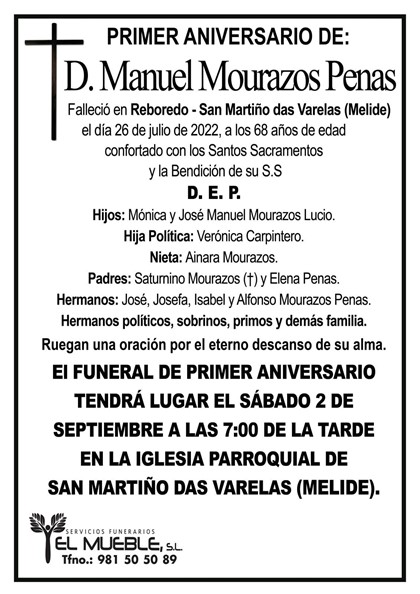 Primer aniversario de D. Manuel Mourazos Penas.