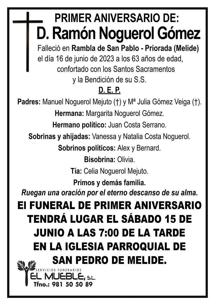 Primer aniversario de D. Ramón Noguerol Gómez.