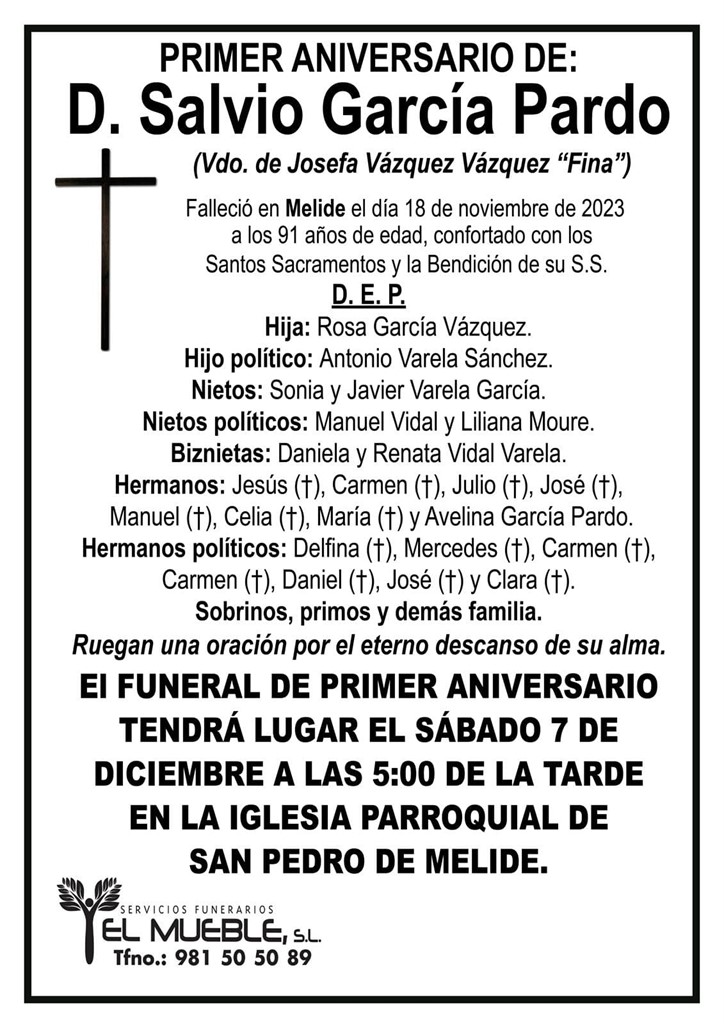 Primer aniversario de D. Salvio Gracía Pardo.