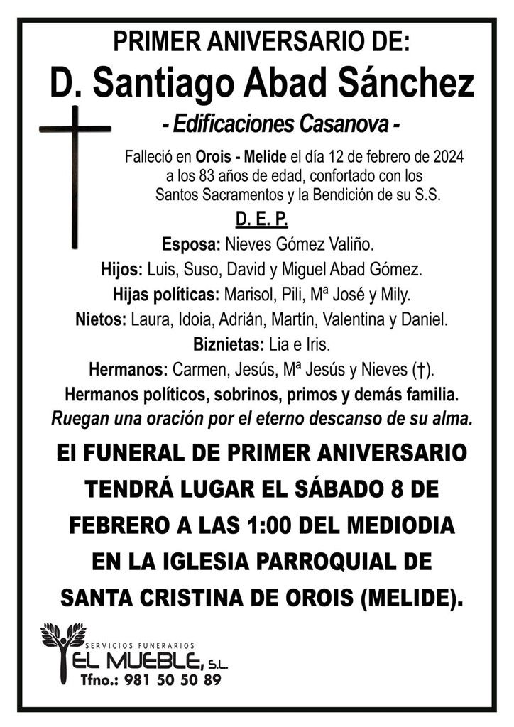 Primer aniversario de D. Santiago Abad Sánchez.