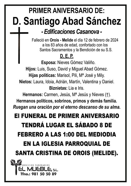 Primer aniversario de D. Santiago Abad Sánchez.