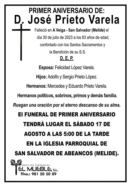 Primer anivversario de D. José Prieto Varela.