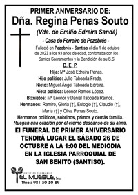 Primer anivversario de Dña. Regina Penas Souto.